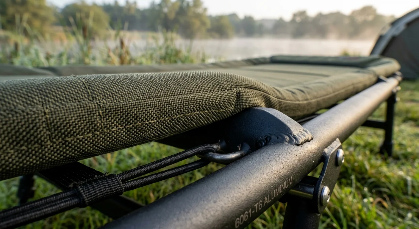 a photo shows the engineering details of a premium carp bedchair