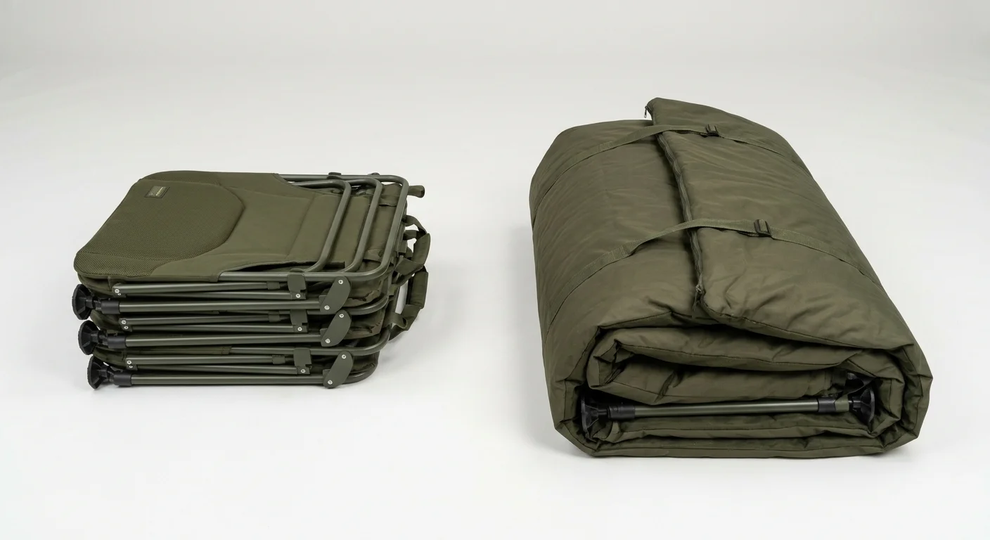 a photo shows compact package of both carp chair and bedchair